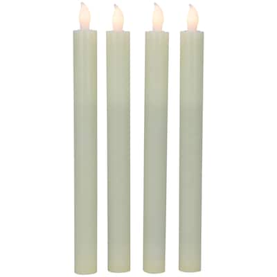 Set of 4 Solid Cream Flameless LED Constant Wax Taper Candles 9.5"