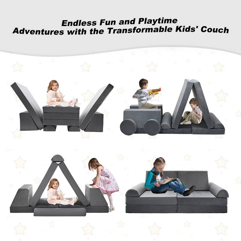 DoCred 10-Piece Kids Couch Sofa, Modular Toddler for Playroom Bedroom - 63"×31.5"×19.7"