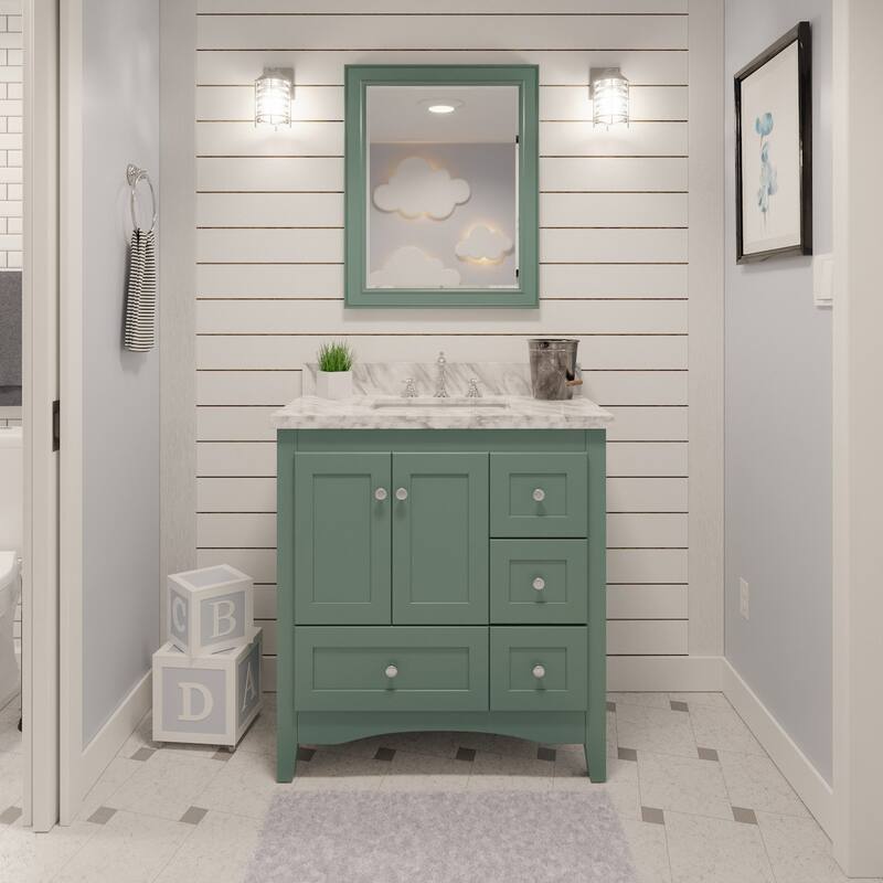 KitchenBathCollection Abbey 36" Bathroom Vanity with Carrara Marble Top - Sage Green