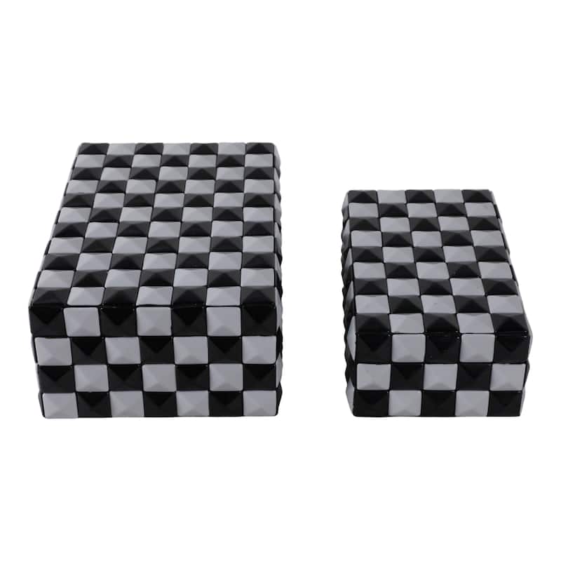 Resin Modern Storage Box Pyramid Checkerboard (Set of 2) - 4/5" Black - 11.75" x 7.75" x 4.5"