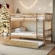 preview thumbnail 55 of 70, Twin Over Twin Rubber Wood Bunk Bed with Trundle, Convertible into 2 Twin Size Beds,with Ladder and Safety Guardrails Natural