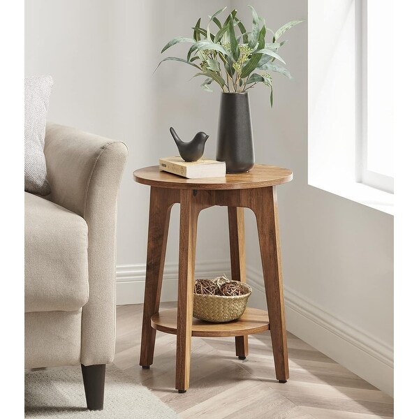 Round Side Table with Lower Shelf, End Table for Small