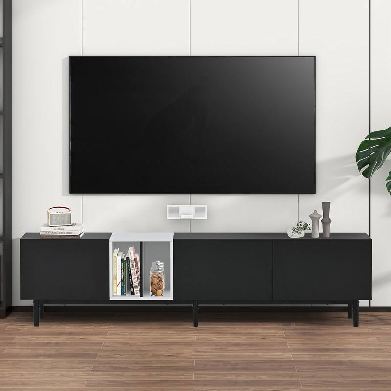 TV Stand for 80" TV with 3 Doors, Media Console Table, Entertainment Center with Large Storage Cabinet