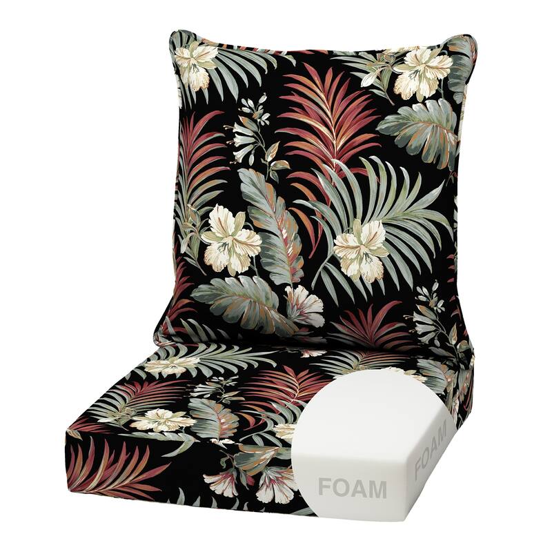 ARDEN Outdoor Foam Deep Seat Cushion Set, 22 in x 24 in - Simone Black Tropical
