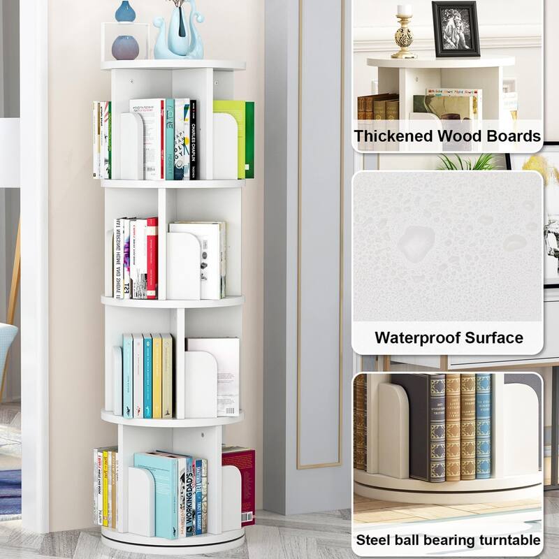 Corner Spinning Book Shelf for Small Space, 4-Tier Bookcase