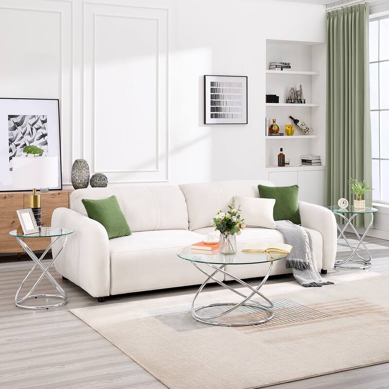 Tempered Glass Top Round Coffee Table with Metal Base - 31.5"Dia Top x 17.7"H x 23.6"Dia Base