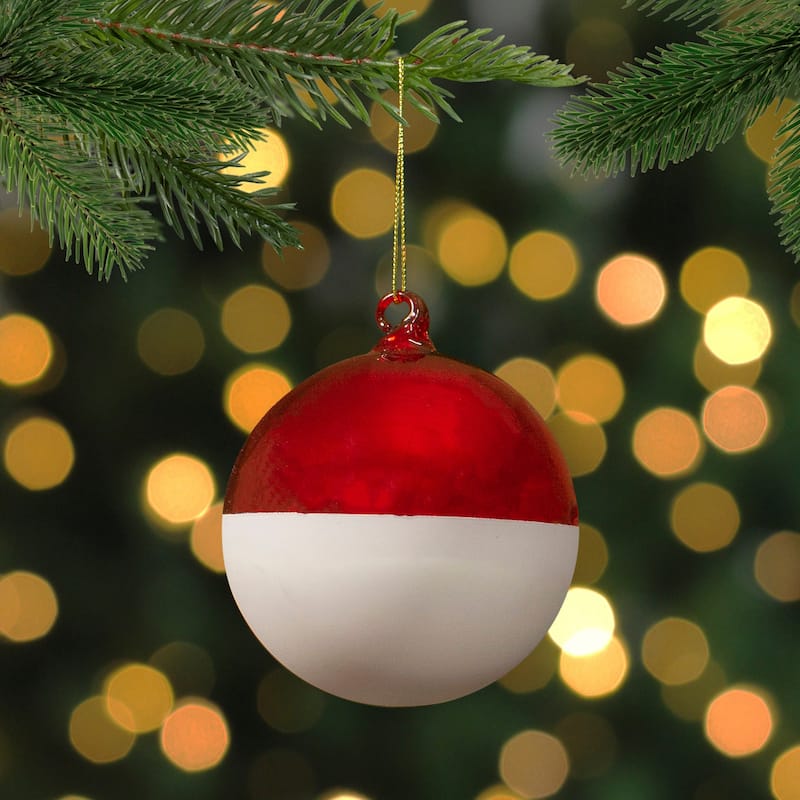Shiny and Matte Christmas Glass Ball Ornament - 3.5" - Red and White