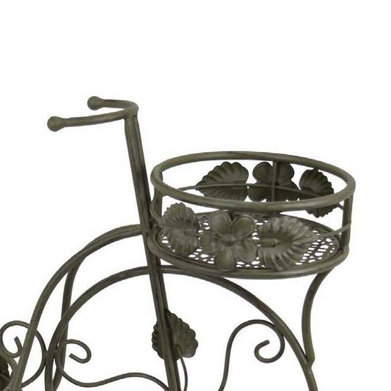 Covey Accent Plant Stand Tricycle, 2 Round Pots, Green Metal 22 Inch