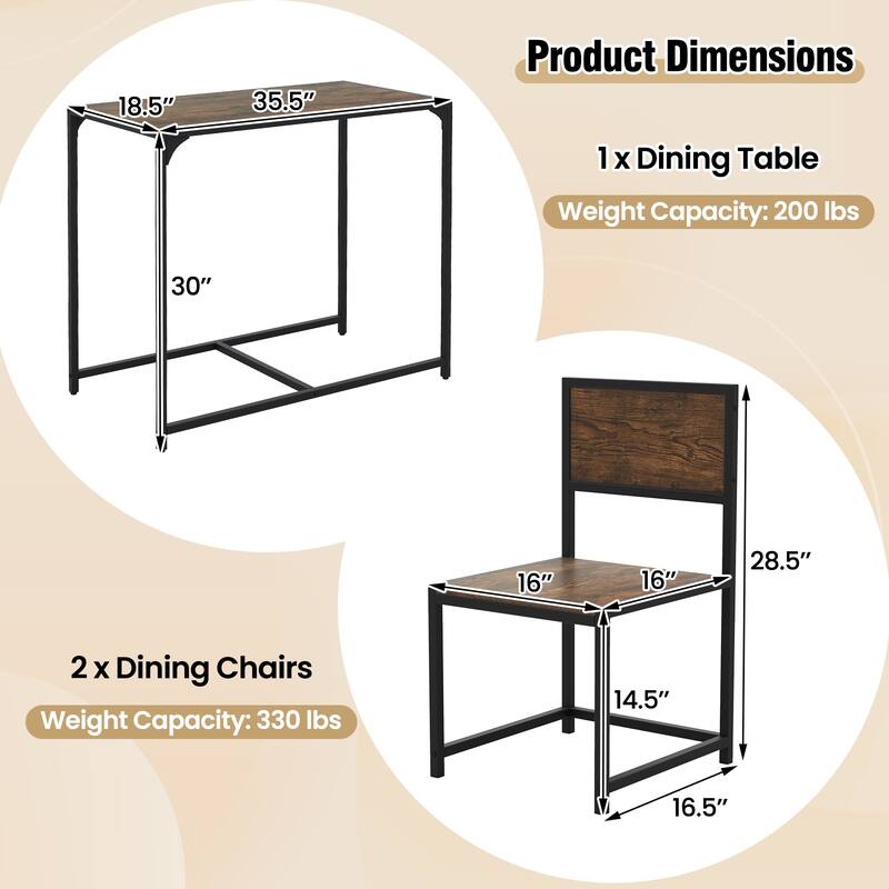 Gymax 3pcs Dining Set Compact Table and 2 Chair Home Kitchen Breakfast