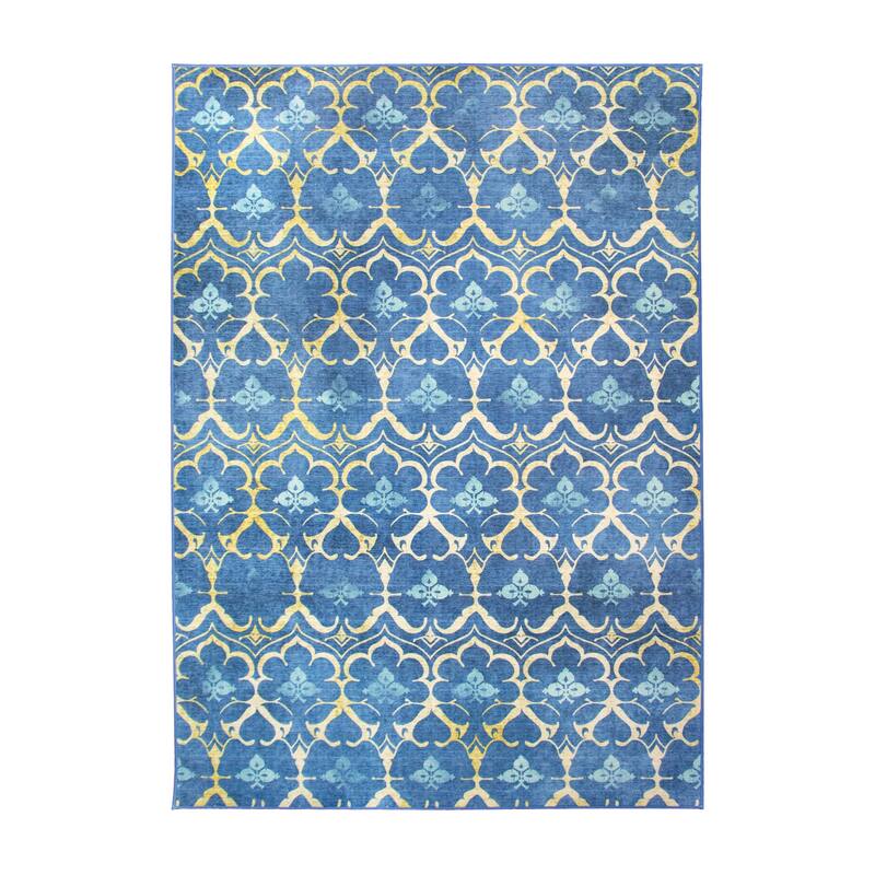 My Magic Carpet Machine Washable Area Rug Leilani Damask Blue