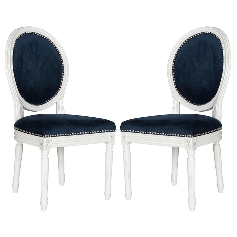 SAFAVIEH Rona Parisian Oval Dining Chair (Set of 2) - 20Wx20Dx39H - Navy Velvet/Cream