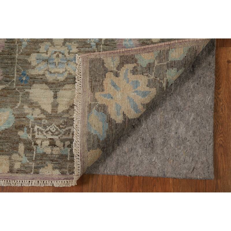 Hand Knotted Oriental 100% Wool Carpet Transitional All-Over Greys & Charcoal Oushak Runner Rug - 11' 8'' X 3' 0''