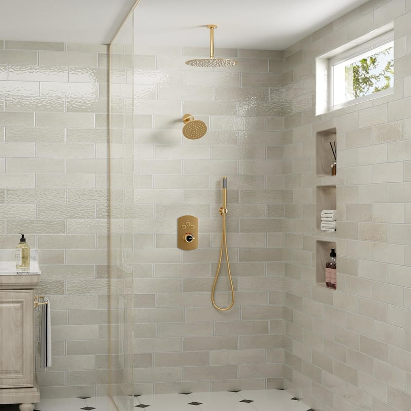 Pressure Balanced 3-Spray Patterns 2.5 GPM 12 in. Dual Shower Head Ceiling Mount Fixed and Handheld Shower Head - 12" x 12"