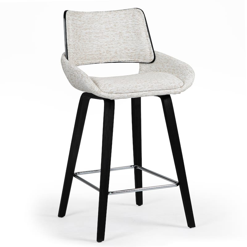 Bea White Two-Toned Linen Fabric Counter Stool with Black Wood Legs