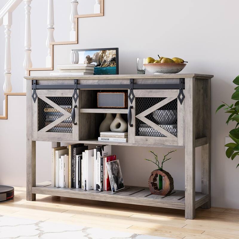Farmhouse Entryway Table with Sliding Barn Doors