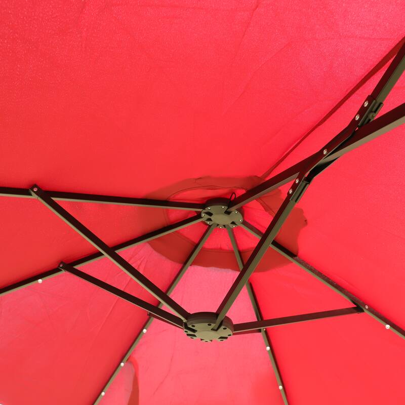 15x9ft Large Double-Sided Rectangular Outdoor Twin Patio Market Umbrella with light and base, red