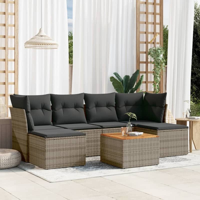 vidaXL Patio Sofa Set with Cushions Outdoor Furniture 7 Piece Poly Rattan - 24.4 x 24.4 x 27.2 - Grey