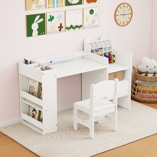 Gymax Kids Art Table & Chair Set w/Detachable Paper Roll Holder &