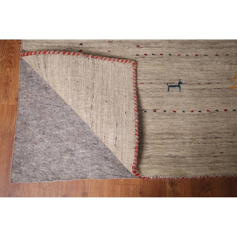 Tribal Gabbeh Indian Rug Hand-Knotted Oriental Beige Wool Carpet - 7'11"x 9'9"