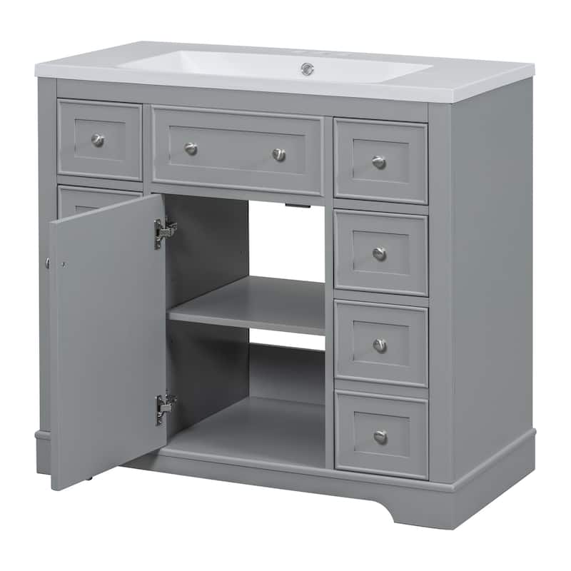 36 Inch Freestanding Bathroom Vanity Set with Drawers and Ceramic Sink
