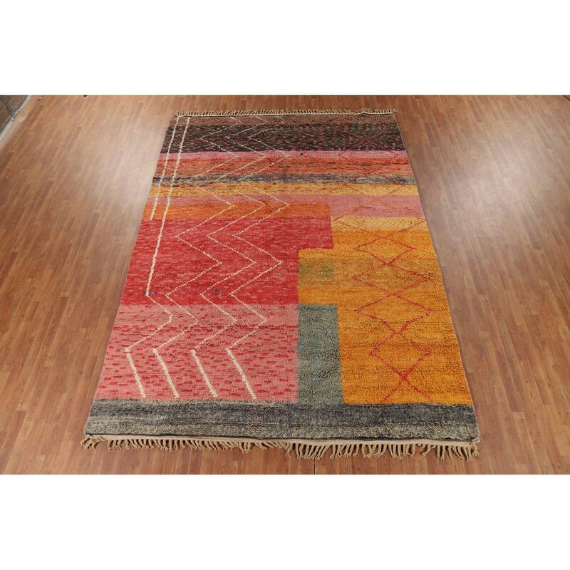 Plush Moroccan Oriental Area Rug Hand-Knotted Geometric Wool Carpet - 9'1" x 12'9"