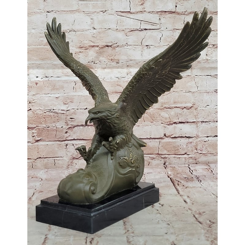 Bronze Eagle Statue Majestic Wildlife Sculpture Decor On Marble Base