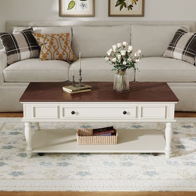 Vintage Farmhouse Coffee Table with Lockable Wheels by Harper&Bright Designs