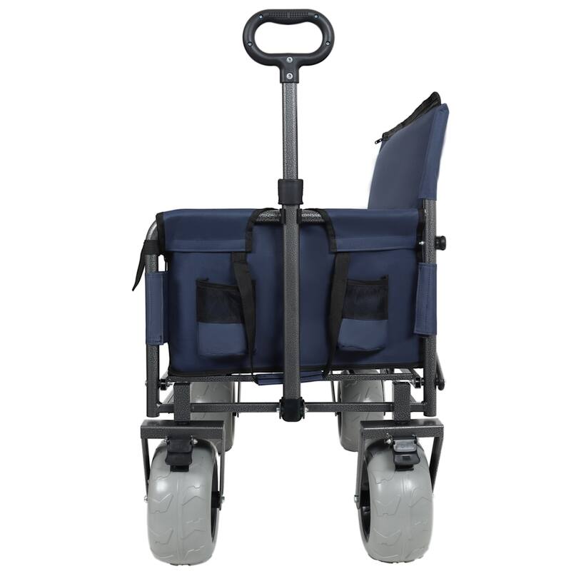 3-in-1 Folding Wagon with Bench Seat - 500lb Capacity with 9"x4" Beach Tires, Dark Blue