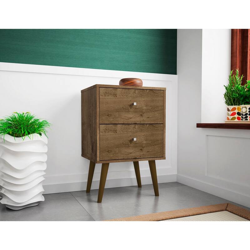 Modern Rustic Brown Nightstand with 2 Drawers