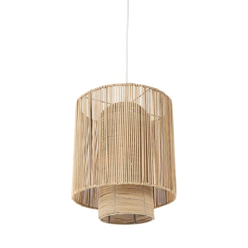 Aviario Light Brown Cane Cylindrical Pendant Light - Light Brown