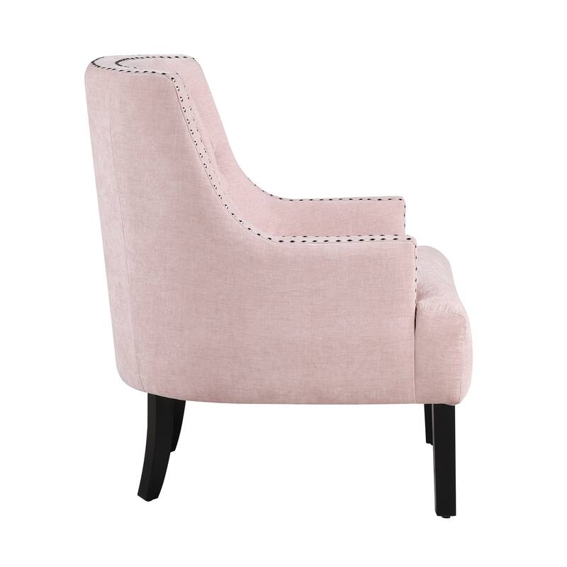 Pink Chenille Upholstered Accent Chair with Button-Tufted Back