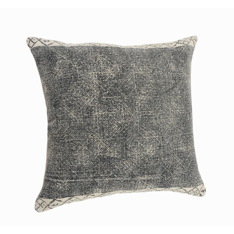 20" Gray with White Tribal Border Square Throw Pillow