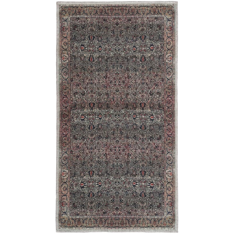 Brilliance Machine Washable Vintage Oriental Medallion Area Rug - 2' x 4' - Emerald - Rectangle