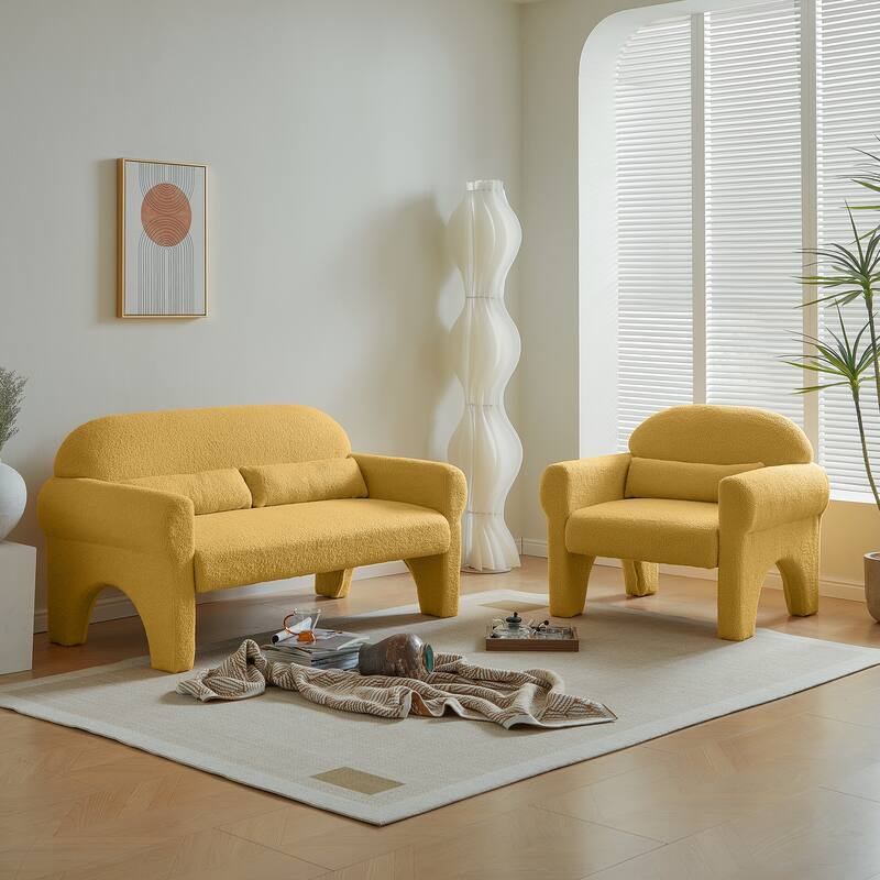 Modern Wool Fabric Accent Single Sofa Loveseat Sets with Lumbar Pillows for Living Room