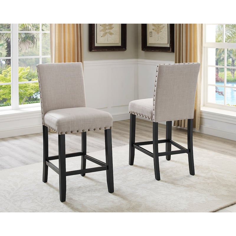 Tan Upholstered Dining Chair Coffee Chair with Nailhead Trim, Set of 2 Fabric Dressing Chair Side Chair with Wood Legs - Tan