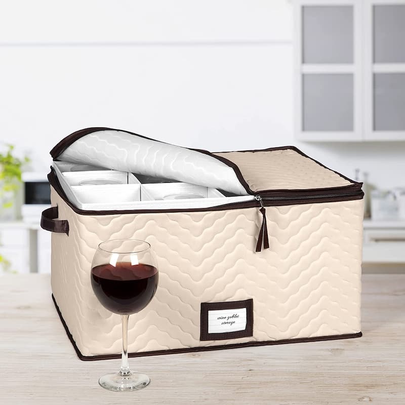 Stemware Storage Case for Wine Glasses - Holds 12 Glasses -19" x 9.5" x 14"