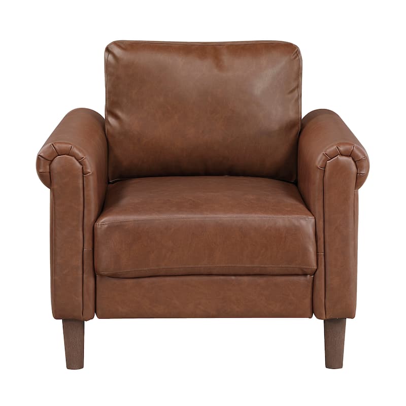 Frances 35" Faux Leather Living Room Chair - Brown Finish Exposed Feet