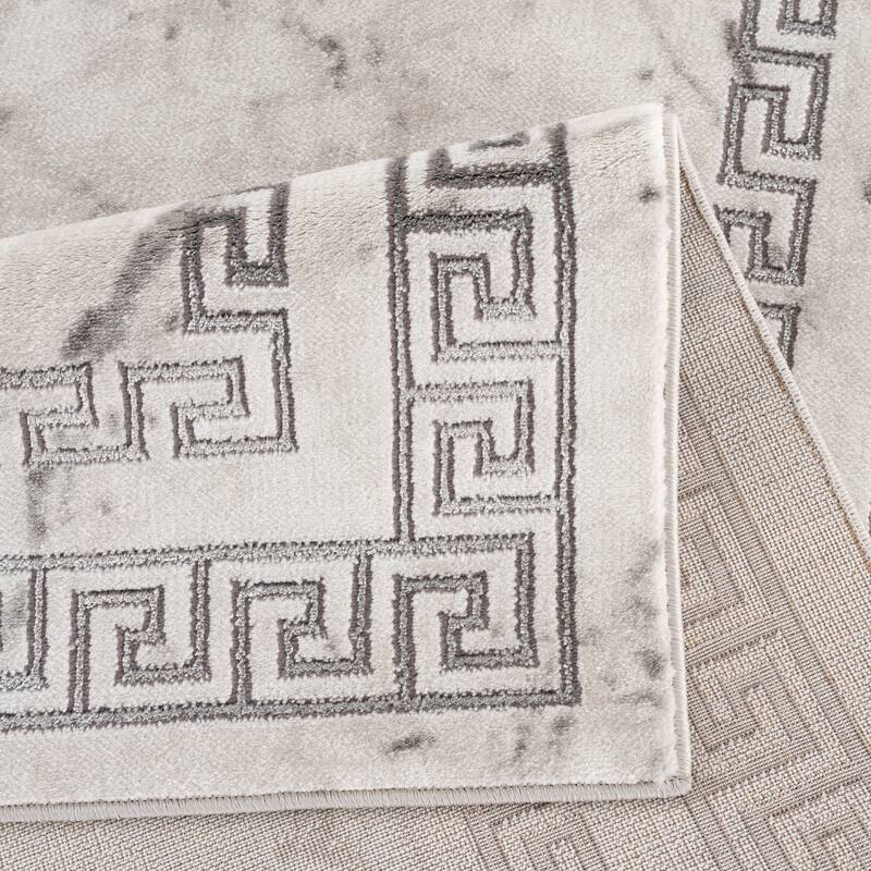 La Dole Rugs Silver Grey Ivory Abstract Marble Bordered Modern Greek Area Rug For Living Room Bedroom Hallway Runner
