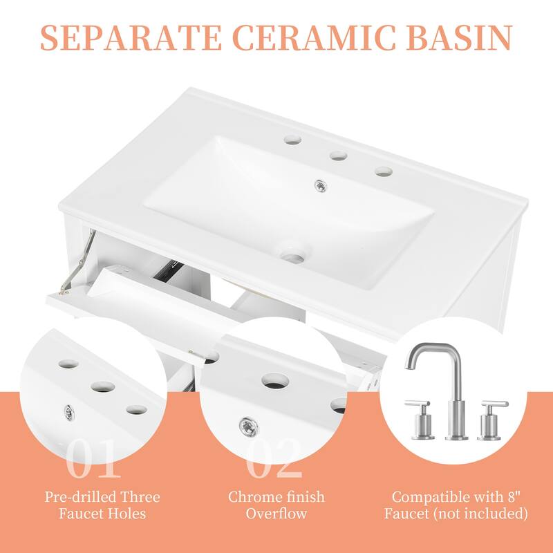30/36 Inch Bathroom Vanity, Bathroom Sink Cabinet, Freestanding Bathroom Storage Cabinet with Ceramic Basin