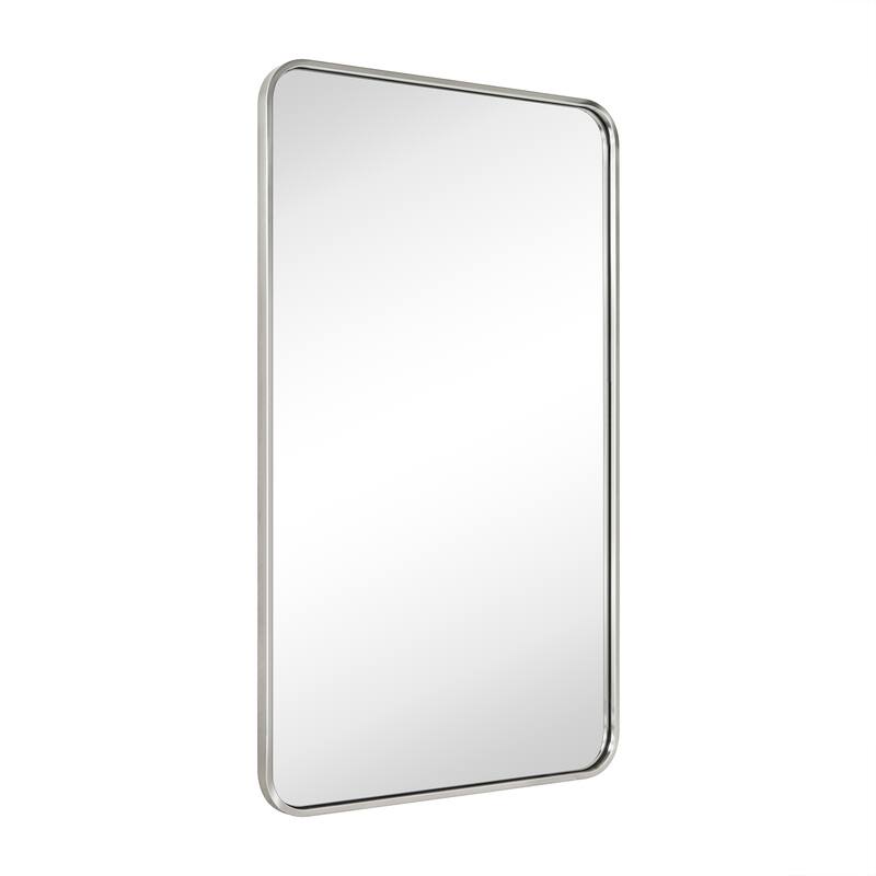 Rounded Rectangle Bathroom Vanity Mirror, Vertically/Horizontal Hanging - 24" x 40" - Brushed Nickel
