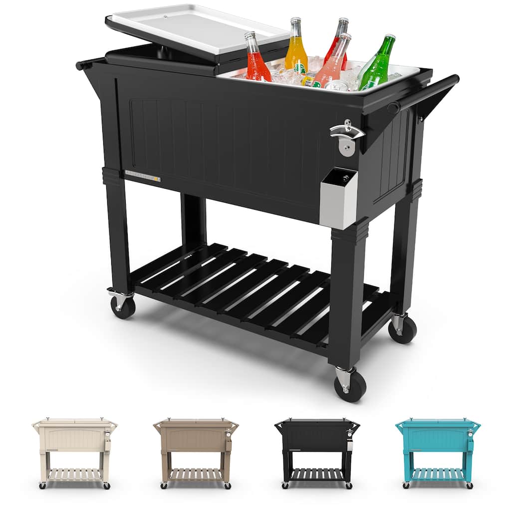 Permasteel 80-Qt Antique Furniture Style Rolling Patio Cooler, Black