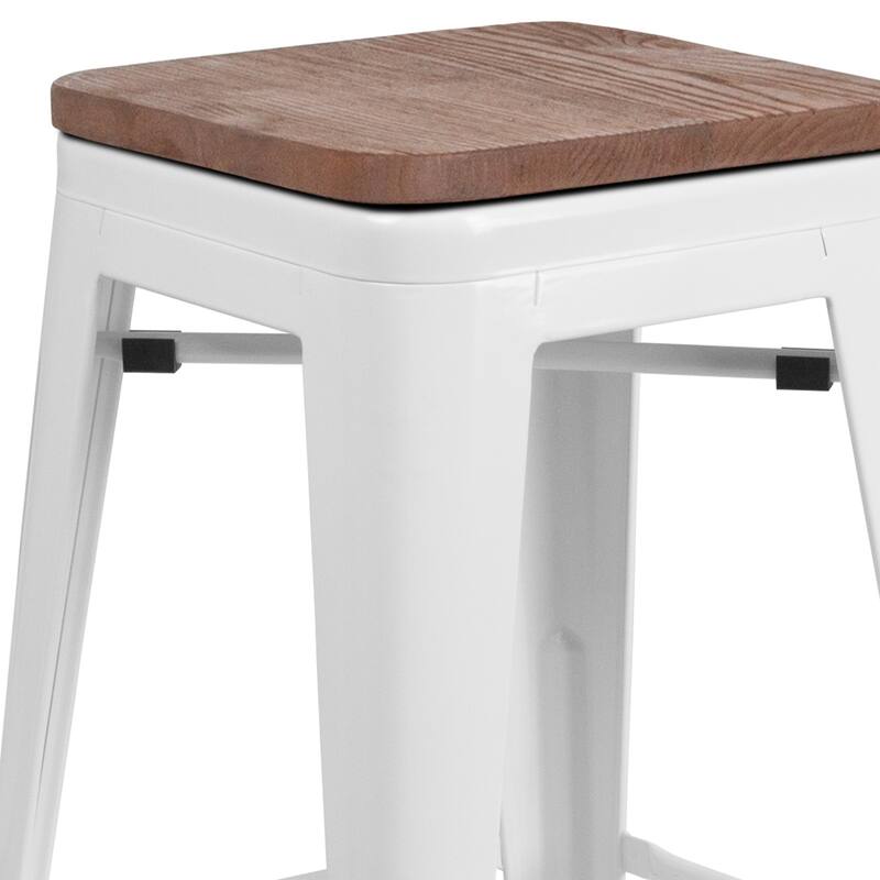 24" High Backless Metal Counter Height Stool with Square Wood Seat