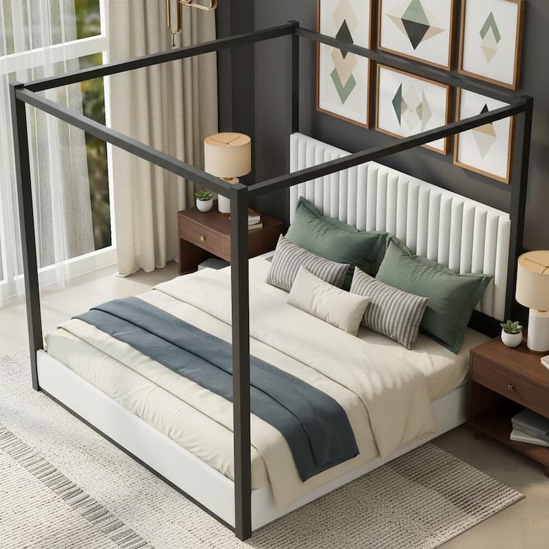 Upholstered Canopy Platform Bed with Velvet Headboard & Metal Frame by Harper&Bright Designs