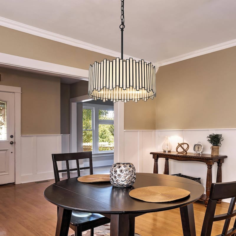 Tifany Modern Gold 4-Light Drum Chandelier Colored Glass Lights for Kitchen Island Bedroom
