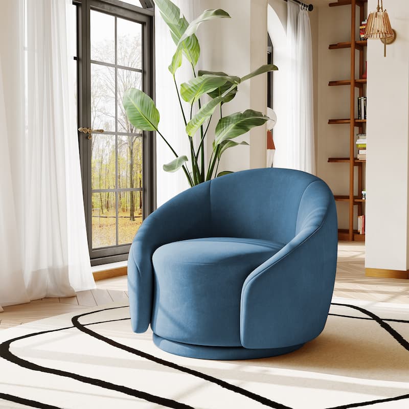 35" Wide Velvet/ Boucle Swivel Barrel Accent Chair