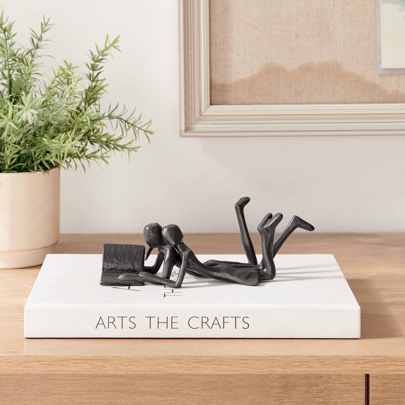 Couple Reading Book Together Figurine - 7.25" - Brown