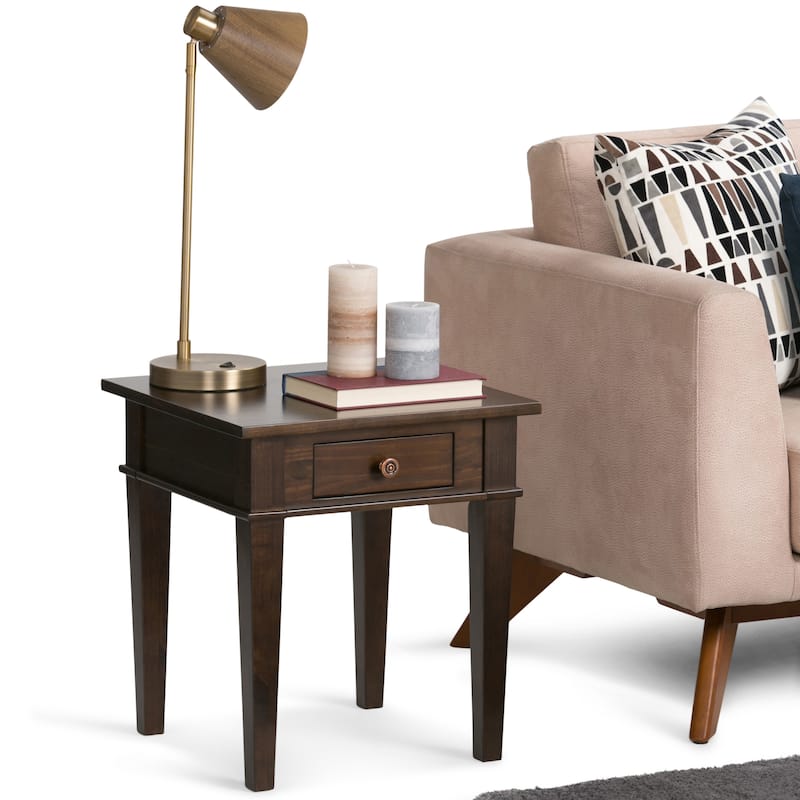 WYNDENHALL Sterling SOLID WOOD 18 inch Wide Square Transitional End Side Table - 18 W x 18 D x 20 H - Dark Tobacco Brown