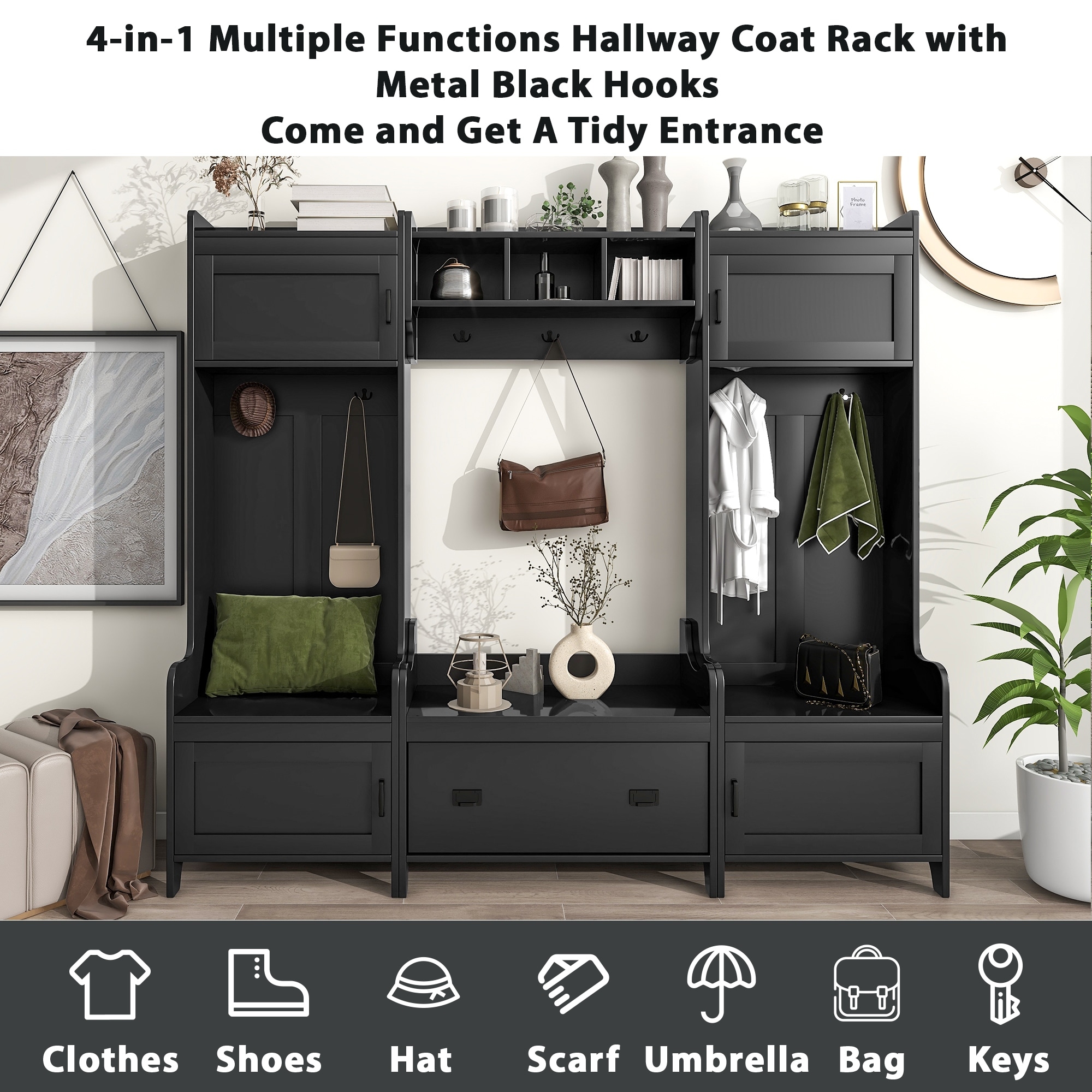 Hall Tree Where Can I Buy A Coat Rack 4-in-1 Inch Hall Tree With