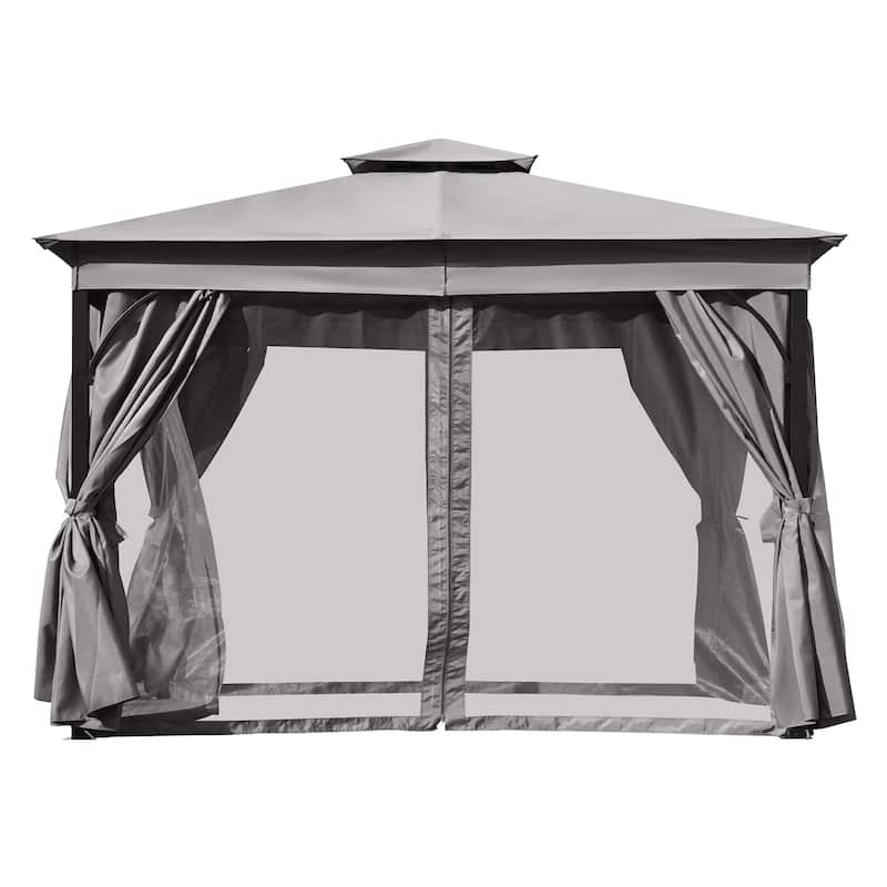10x12 Outdoor Gazebo Tent with Double Roofs, Patio Gazebo with Mosquito Netting and Privacy Screens, for Backyard, Garden