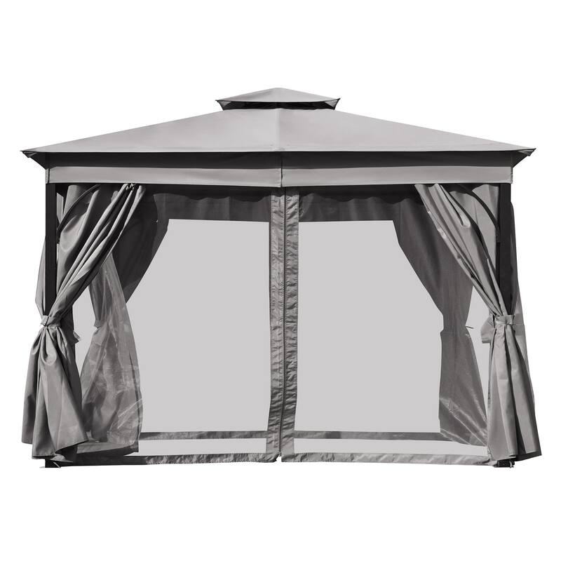 10x12 Outdoor Gazebo Tent with Double Roofs, Patio Gazebo with Mosquito Netting and Privacy Screens